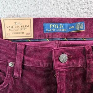 $125 NEW Polo Ralph‎ Lauren Corduroy Pants Men 33 x32 Varick Slim Straight Red